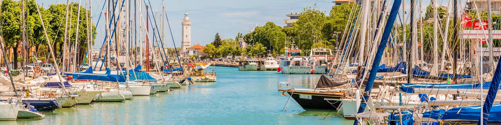 Boats moored in the harbor channel in Rimini, Italy, Shutterstock ID 436858915, Purchase Order: SP-1506 Go Guides, Order Number: , Client/Licensee: Faa Praharnpap, Other: Hcom budget