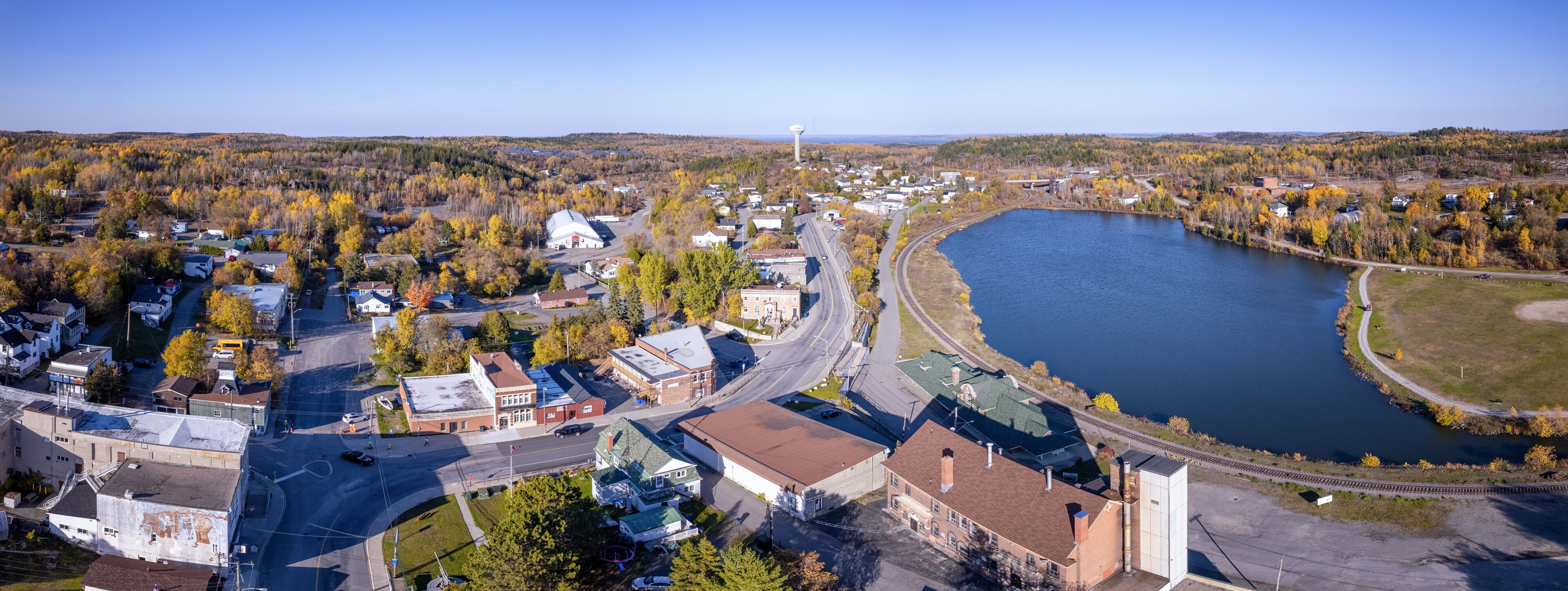 Aerial Of Silver Mining Town In Northern Ontario Canada