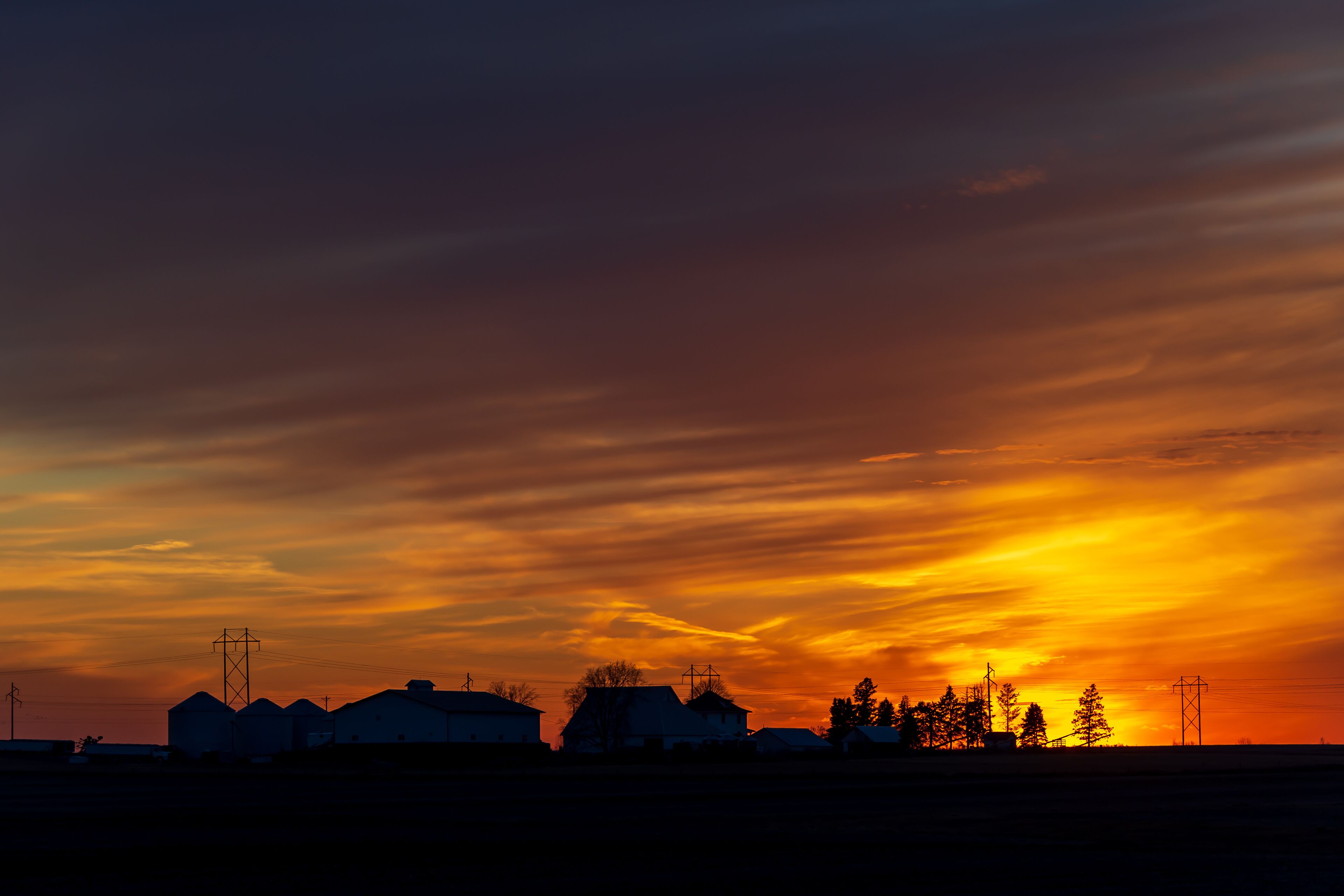 Iowa farm sunset.