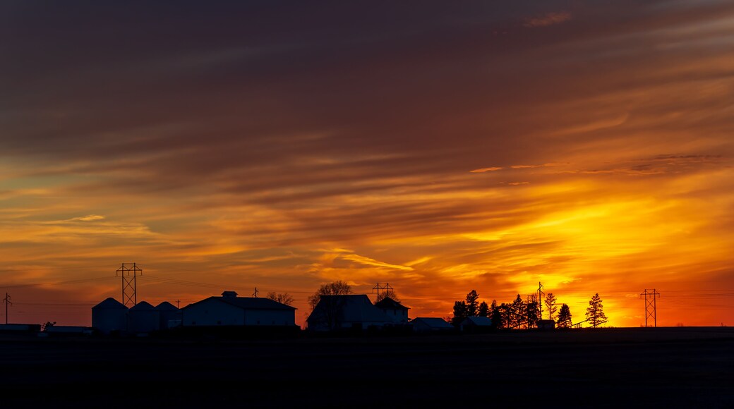 Iowa farm sunset.