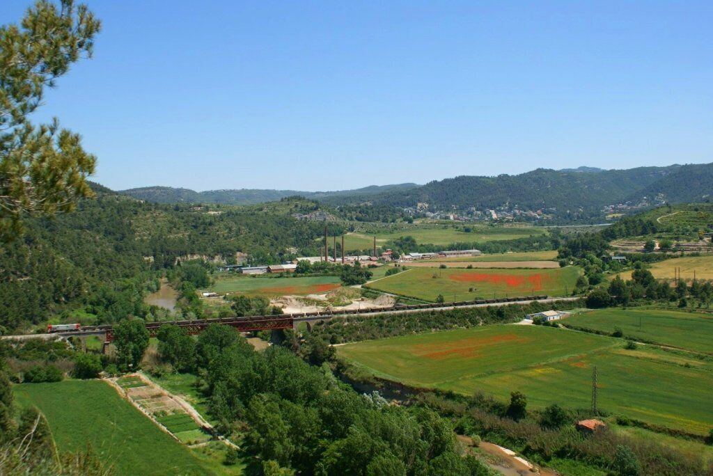 La 254.03 sobre el pont dels carburos al municipi de Castellgalí, amb el saler del matí de retorn cap a Manresa-Alta. La 254.03 sobre el "pont dels carburos" en el municipio de Castellgalí, con el salero de la mañana volviendo hacia Manresa-Alta.