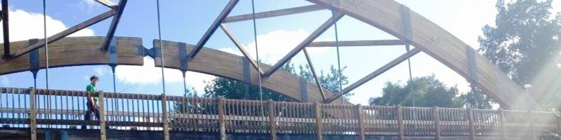 For my volunteer work in Iowa, my team and I had the privilege of re-staining and preserving the what once was the country's largest free-standing bridge. Located in rural eastern Iowa in a small Amish populous town, Hazleton. Great great camping ground that has completely solar operated cabins. Great service learning and peaceful play!