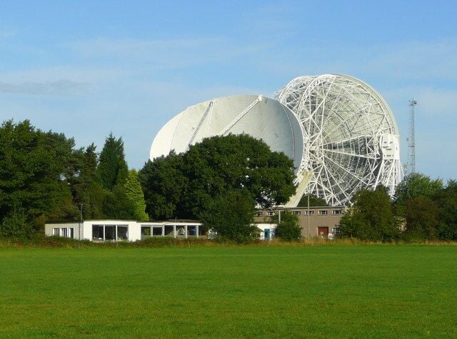 Jodrell Bank Radio Telescopes The Mark II Telescope is much closer to the camera (and in the same gridsquare), than the Mark I (facing away).