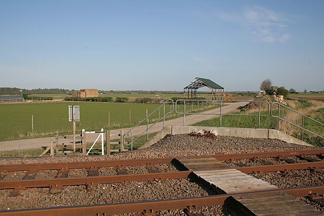 Railway footpath crossing and poultry farm near Kirkby Green The footpath crossing is not quite where it appears on the 1:50000 map; the marked location is correct, and as can be seen, the footpath uses the railway to cross the stream at the same time.