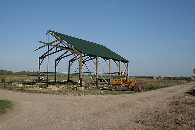 Skeletal barn near Kirkby Green The area has been adapted for free range poultry farming