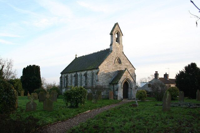 Holy Cross church, Kirkby Green, Lincs. A simple nave & chancel of 1848 replacing the medieval church, the east window is apparently an accurate reproduction of the original 13th century one.