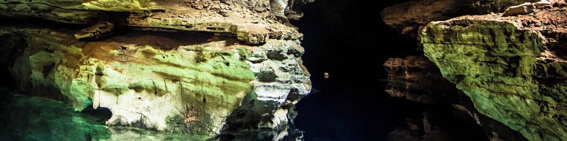 Poco Azul is a Cave with Pool in Chapada Diamantina, Bahia, Brazil.
Only for a few hours every day some sunrays come into the cave and create this special effect in the water.
Such a magic place full of surreal formations and illusionary reflections.