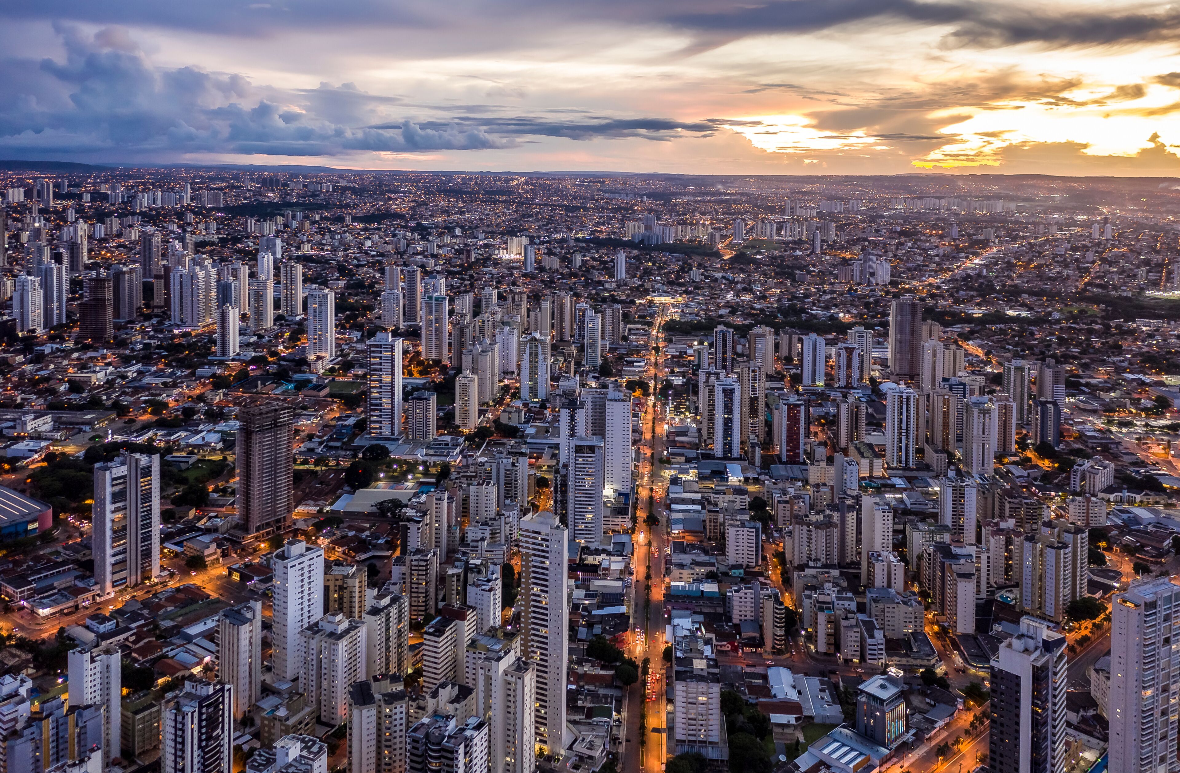 sunset with buildings in the western sector of Goiania, Goiás, Brazil,