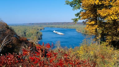 Barge on Mississippi River in Autumn, Great River Road, Iowa