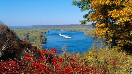Barge on Mississippi River in Autumn, Great River Road, Iowa