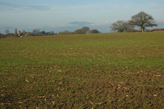 Arable field near Windmill Farm View across an arable field towards Stoulton church which is in the distance on the left.