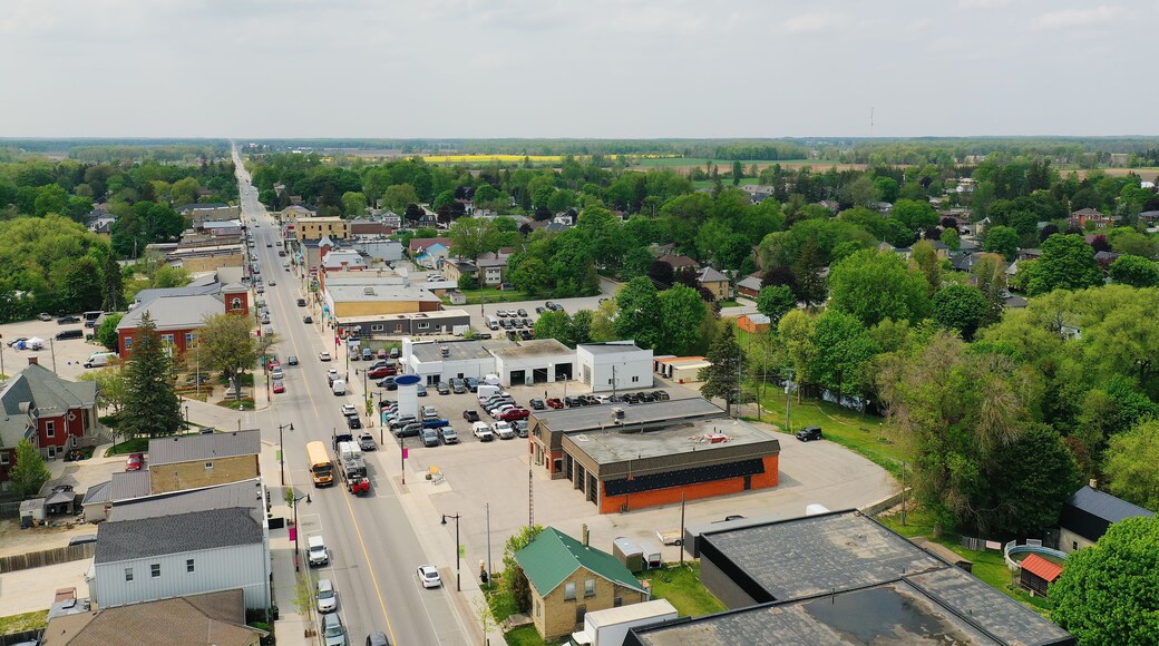 Aerial view of Harriston, Ontario, Canada in spring