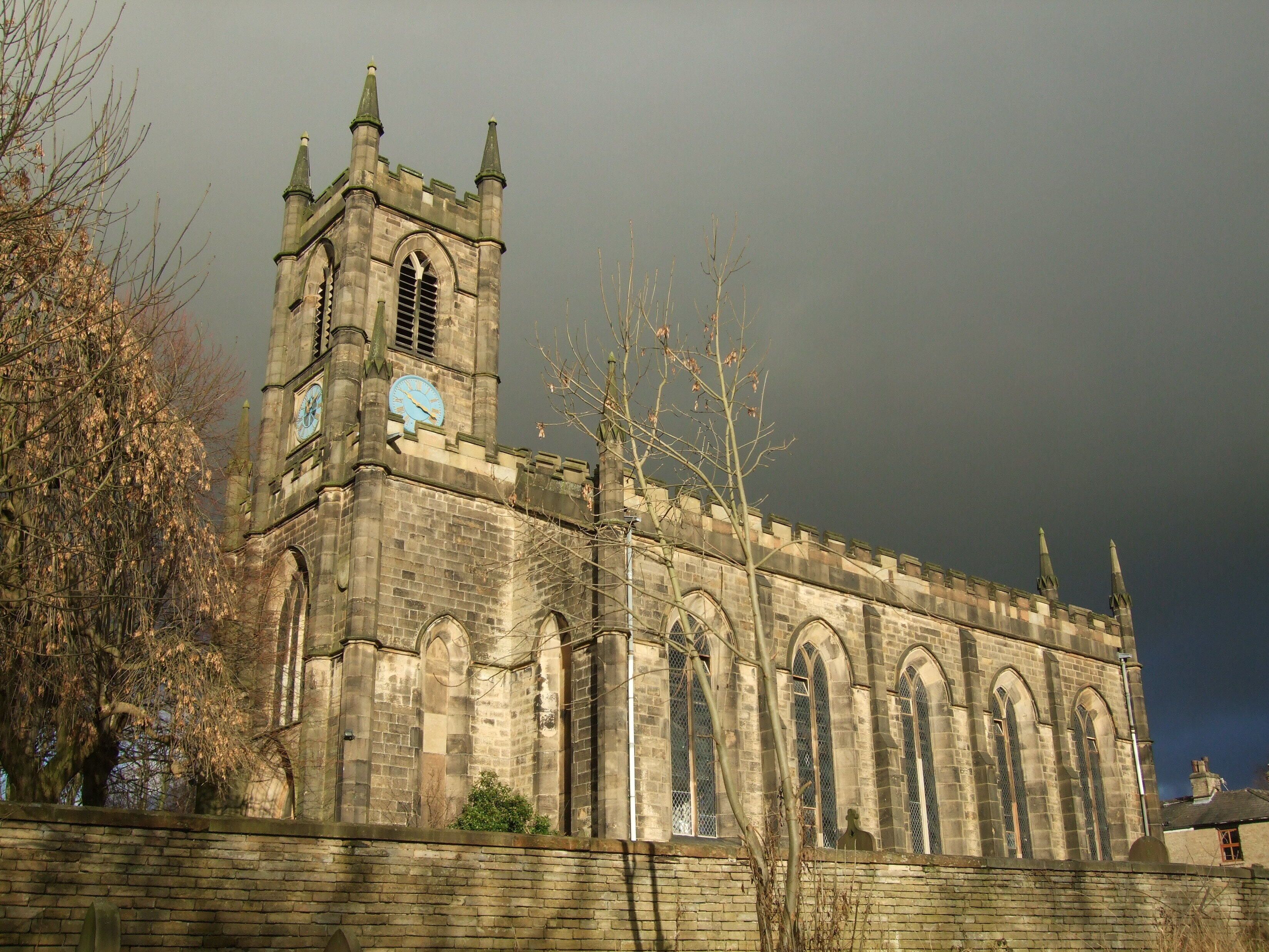 Parish church of St John the Baptist, Bollington, Cheshire, seen from the southwest