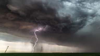Lightning during a barrage and dust storm near Kanorado, Kansas, USA.