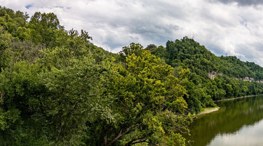 Aerial panorama of the Kentucky River valley near Harrodsburg in the Bluegrass region.