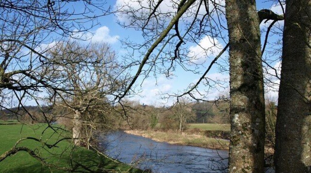 The Taw at Chapelton. The same stretch of river shown in 488435. Seen from Tawstock Footpath 9 as it approaches the footbridge.