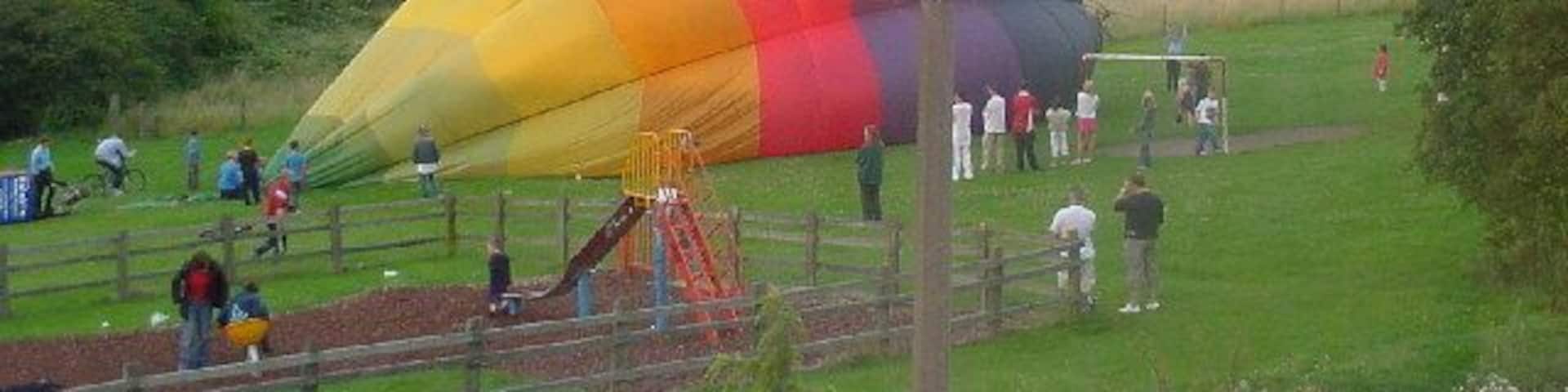Balloon landing at Laceyfields Road. Looking across the Erewash towards Eastwood