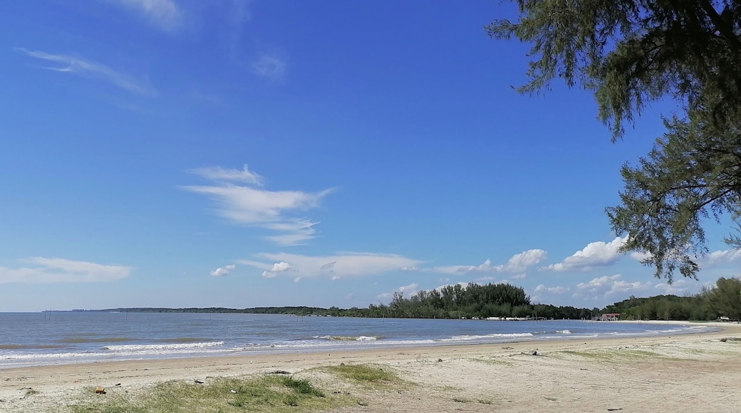Bagan Lalang beach Selangor Malaysia ,beautiful beach suitable for camping ,swimming and picnic. Cloudy and blue sky background