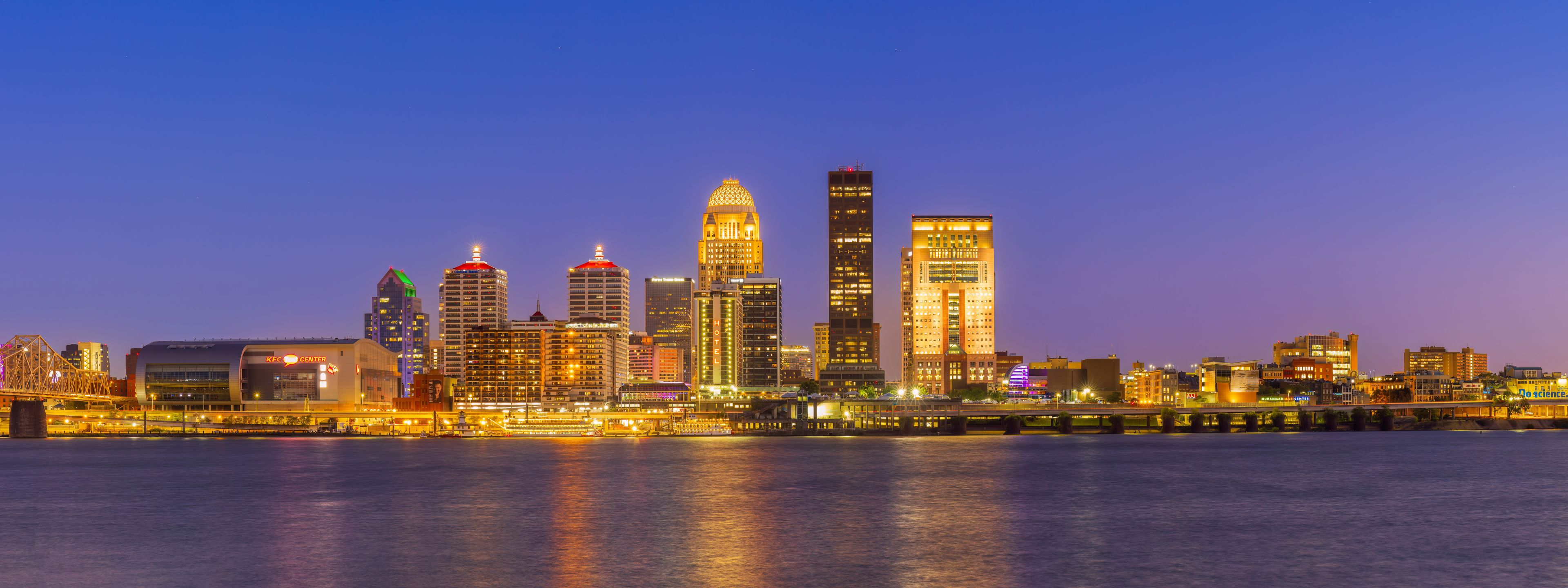64212-00202 Panoramic of Louisville Kentucky skyline at dusk, Louisville, KY