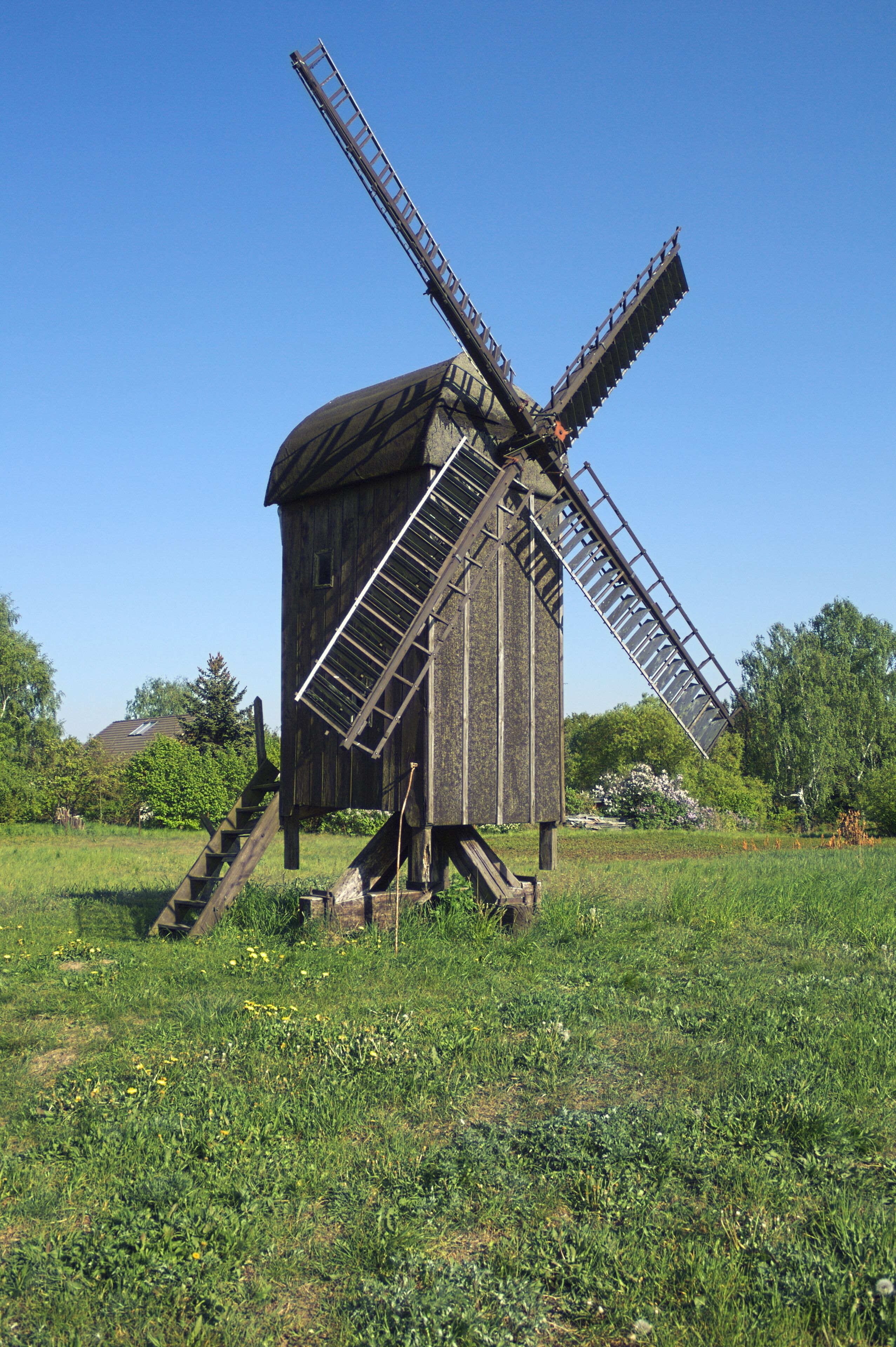 post mill (miniature mill on a 1:4 scale) built for education and fully functioning; Langerwisch, state Brandenburg, Germany