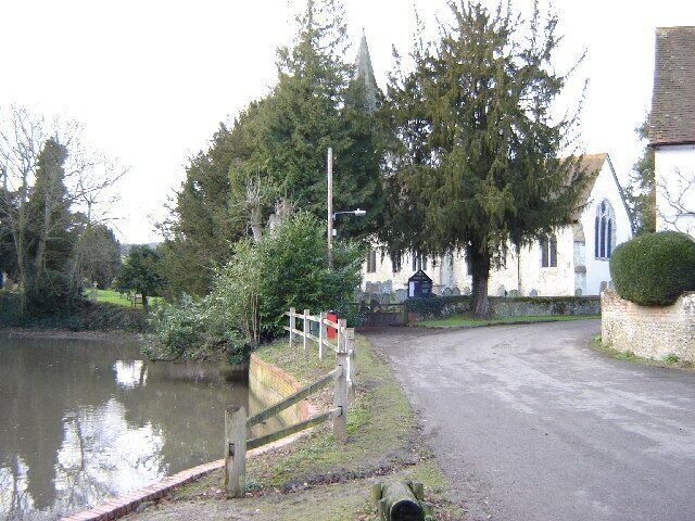 The Church of the Holy Rood, Holybourne. This church is of Norman origin, it is next to and above the springs which feed the pond and the Holy Bourne. It is likely to have been a site of water worship before the church was built. The water is supposed to be good for the eyes.