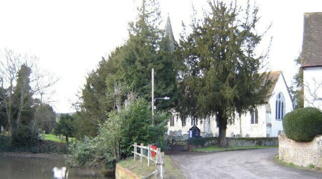 The Church of the Holy Rood, Holybourne. This church is of Norman origin, it is next to and above the springs which feed the pond and the Holy Bourne. It is likely to have been a site of water worship before the church was built. The water is supposed to be good for the eyes.