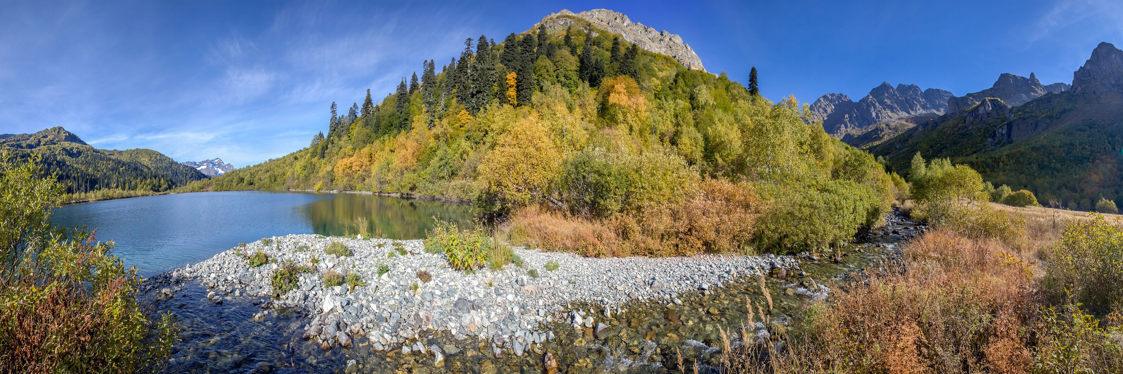 The Mzymta River flows into Kardyvach Lake. Near Sochi, Russia
