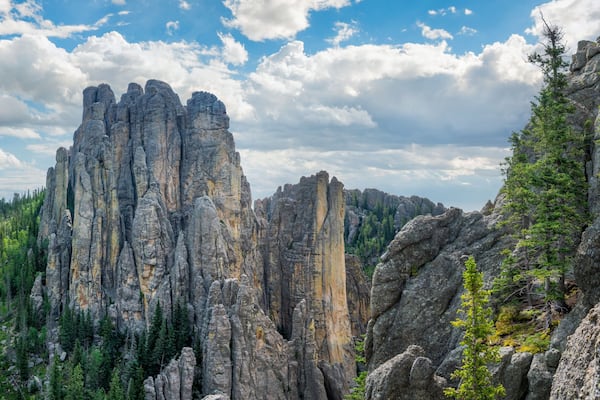 Cathedral Spires panorama in the Black Hills of Custer State Park South Dakota - hike from the Needles Scenic Highway