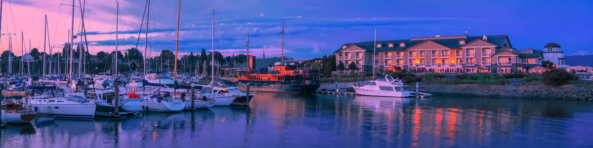 Bellingham harbor in Washington state during blue hour