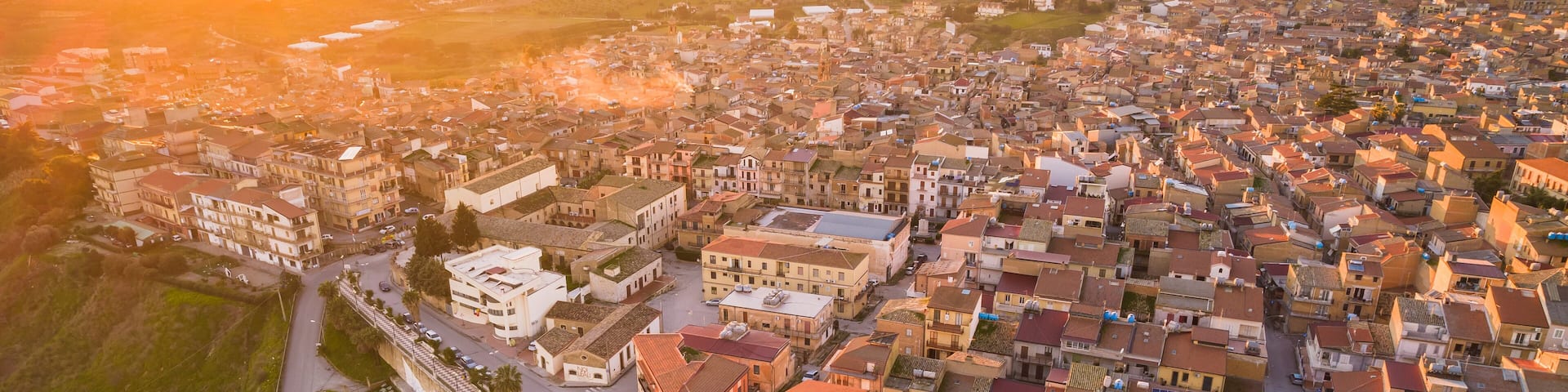 Aerial View of Barrafranca at Sunset, Enna, Sicily, Italy, Europe