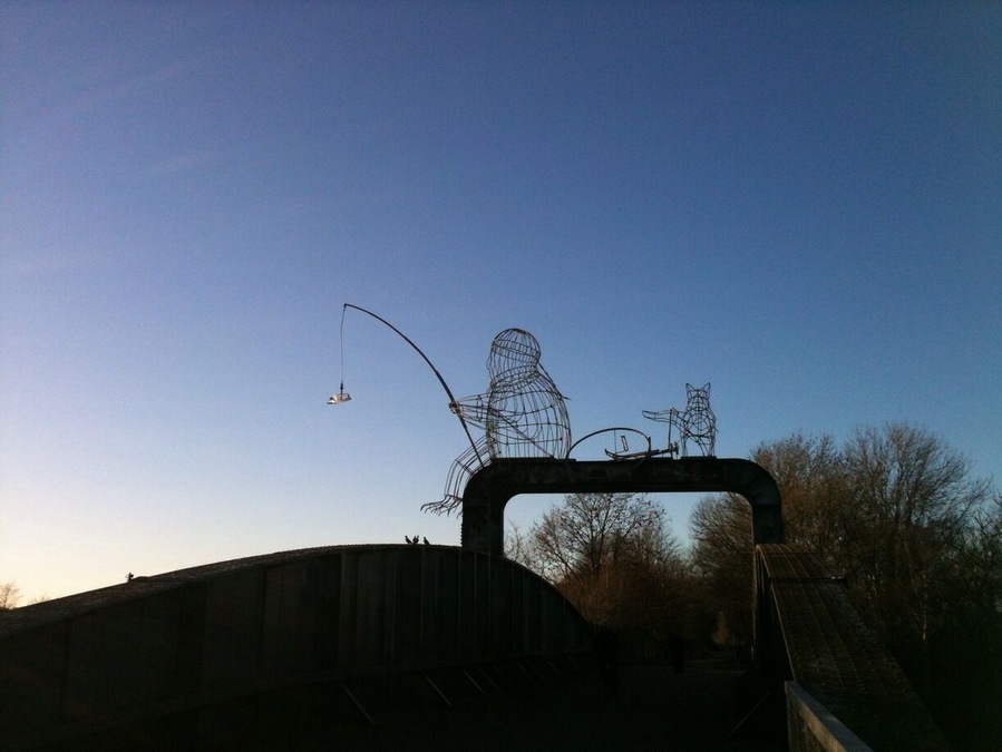 The planets cycle path - this is a great bike route starting in York and finishing half way to Selby. It follows a scale model of the solar system. The route is really beautiful once you get out past Bishopthorpe. You can stop at the pub in Naburn along the way as well.
This sculpture is fishing a train out of the river Ouse.