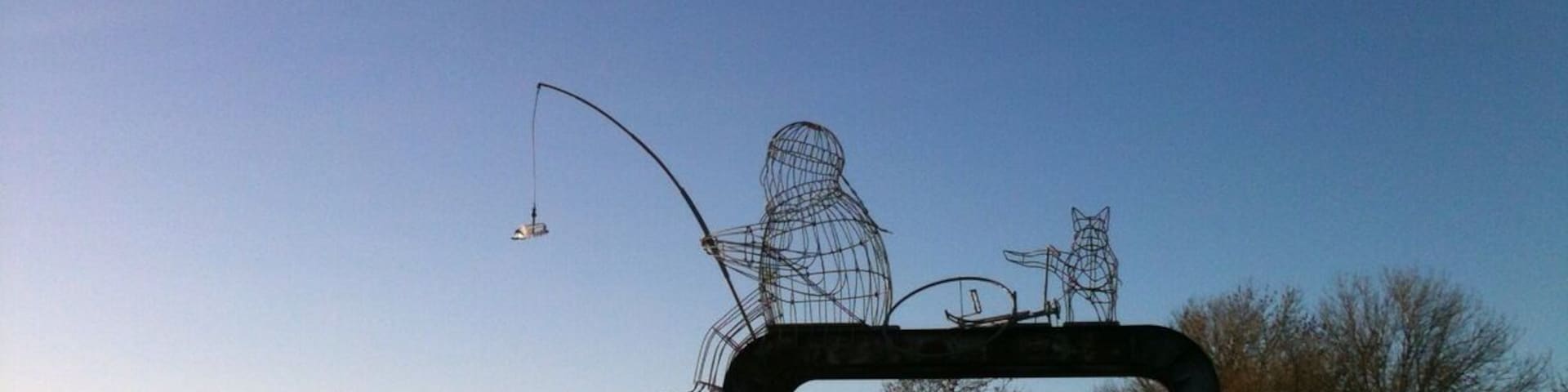 The planets cycle path - this is a great bike route starting in York and finishing half way to Selby. It follows a scale model of the solar system. The route is really beautiful once you get out past Bishopthorpe. You can stop at the pub in Naburn along the way as well.
This sculpture is fishing a train out of the river Ouse.