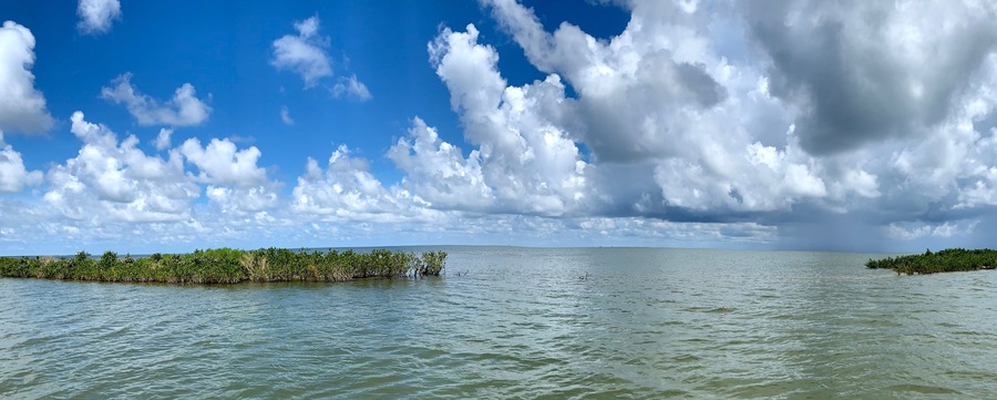 Blue sky and perfect fishing water off the coast of Louisiana panorama
