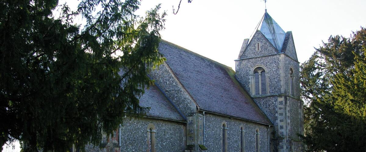 Parish church of St Nicholas, Newnham, Hampshire, seen from east-northeast