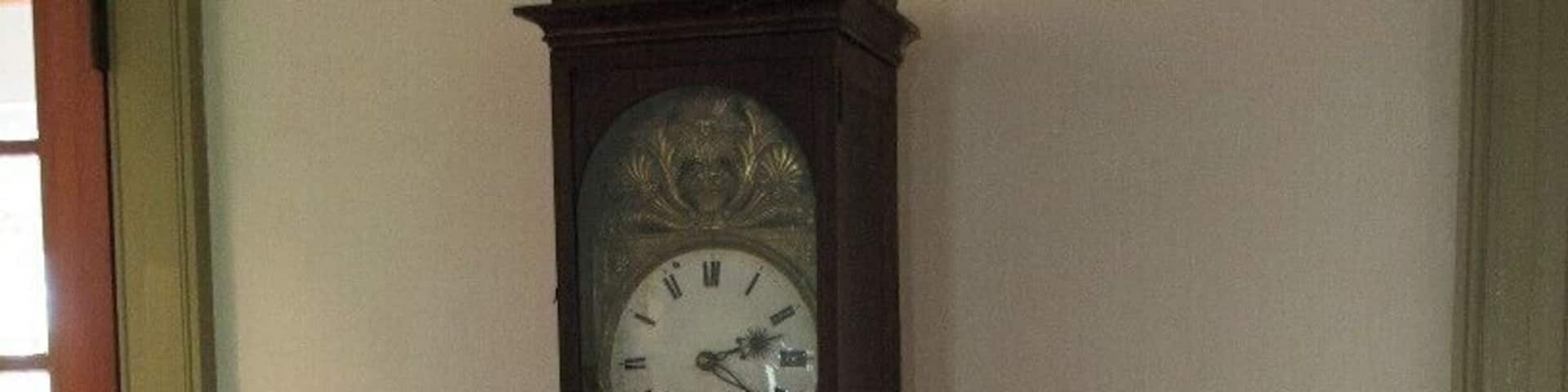 This clock survived a fire and Hurricane Katrina. If you look at the clock closely ( a little below the time clock itself) you will see a line to where the water rose up to the clock.