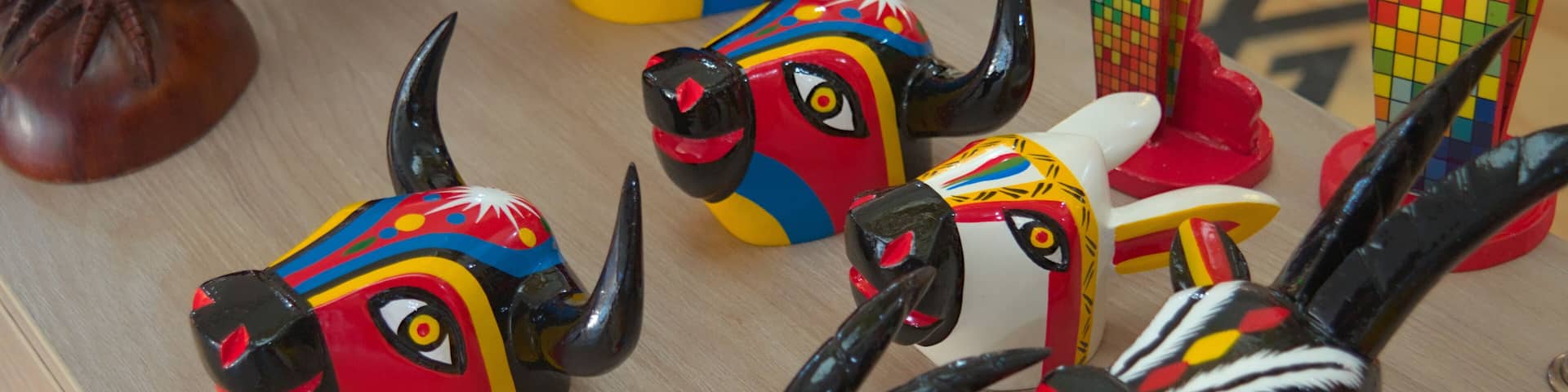 Galapa, Colombia - January 4 2023: Animals mask carved in wood and painted with commemorative colors of the carnival of barranquilla colombia