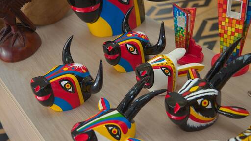 Galapa, Colombia - January 4 2023: Animals mask carved in wood and painted with commemorative colors of the carnival of barranquilla colombia