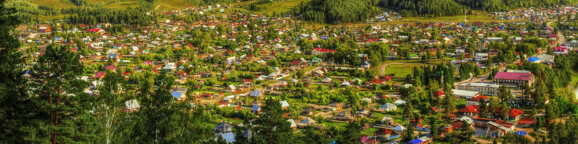 The panorama of the Turochak village (Russia, Altay Republic)