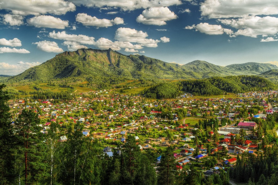 The panorama of the Turochak village (Russia, Altay Republic)