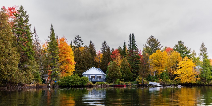 Fall colors in cottage country in the Laurentians, Quebec, Canada.