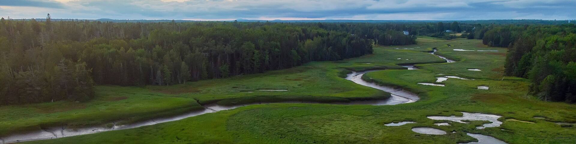 Harrington River from the sky at dusk