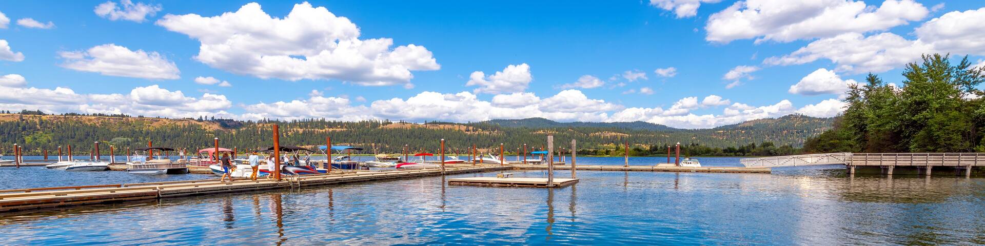 The Harrison marina and docks on lake Coeur d'Alene at the historic small town of Harrison Idaho.