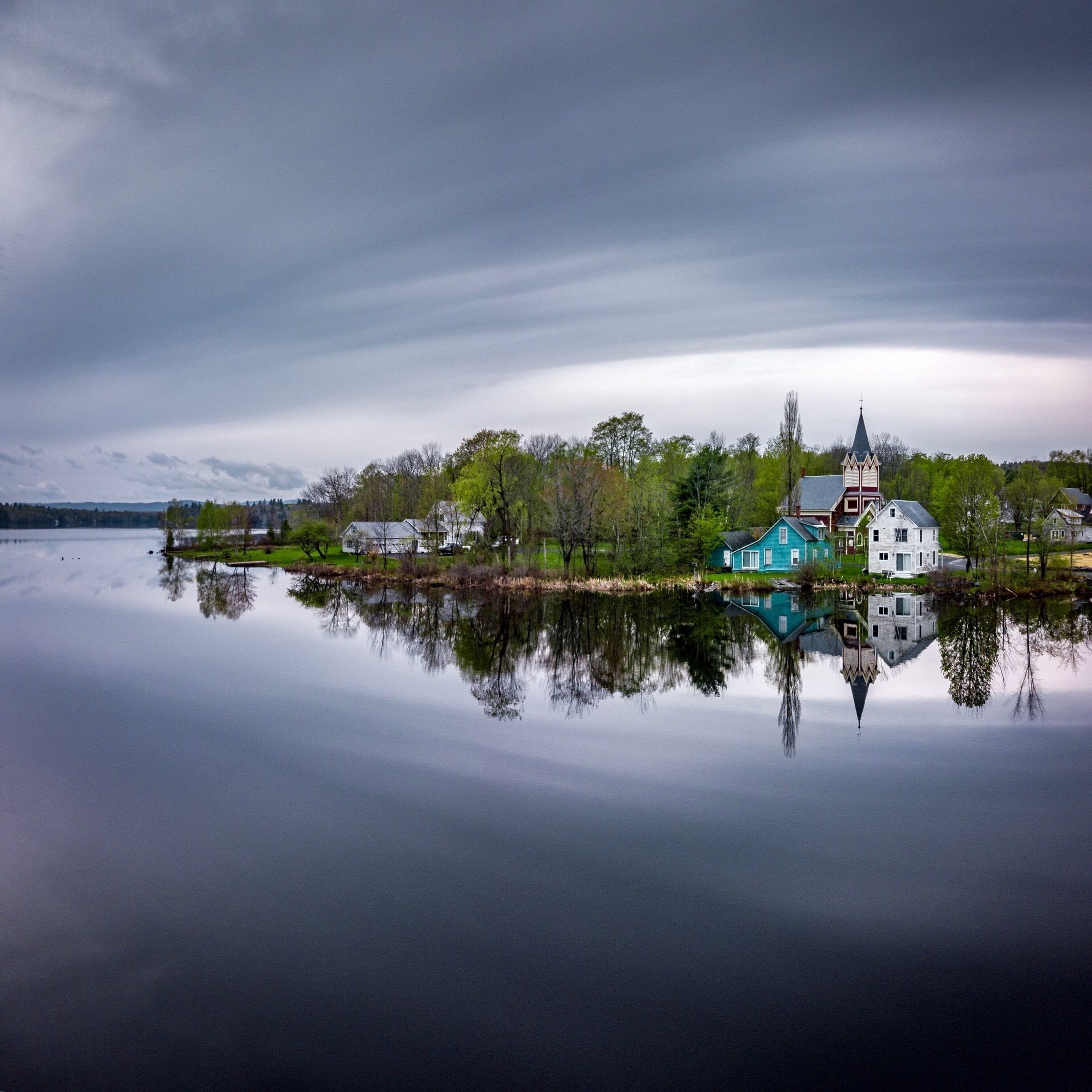Here is the view from the Lakeshore House in Monson, Maine out across a cove of Lake Hebron. 