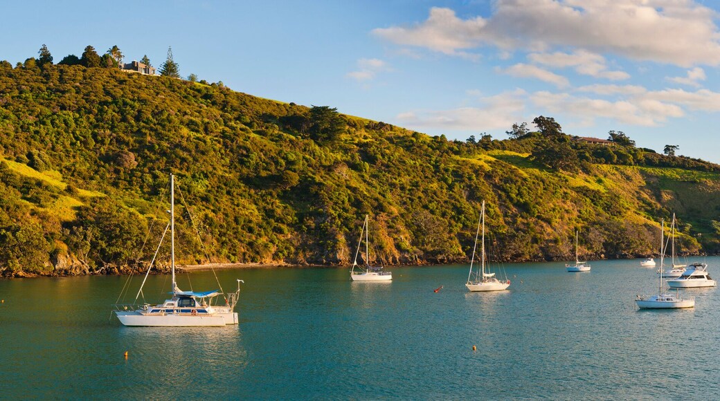 Sailing boats in Waikeke Island Harbour at sunset, Auckland, North Island, New Zealand