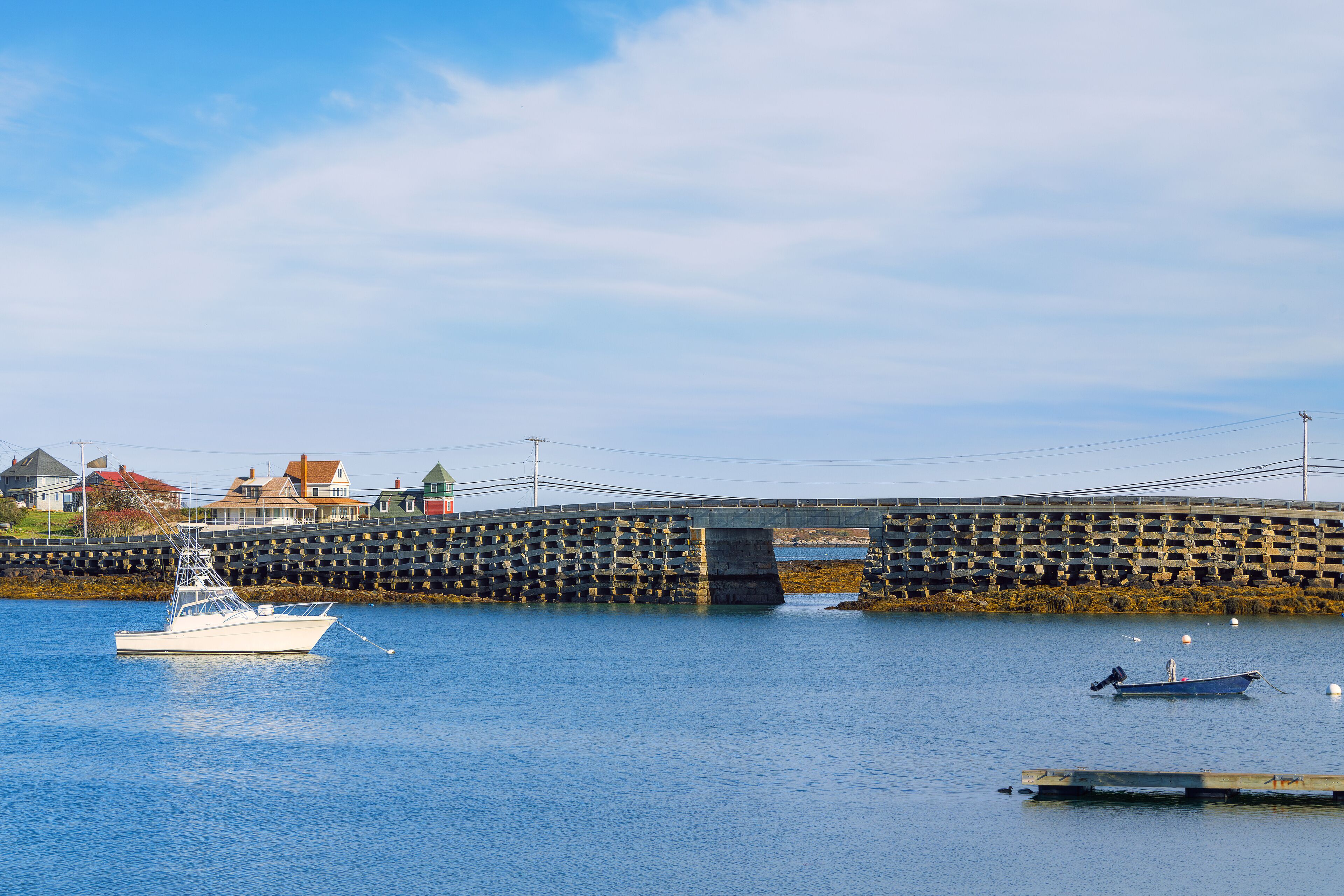 The unique, granite Cribstone Bridge, Bailey Island Bridge, connecting Orr's and Bailey Islands in Harpswell, Maine