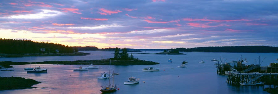 Sunset at Port Clyde lobster village harbor, Maine
