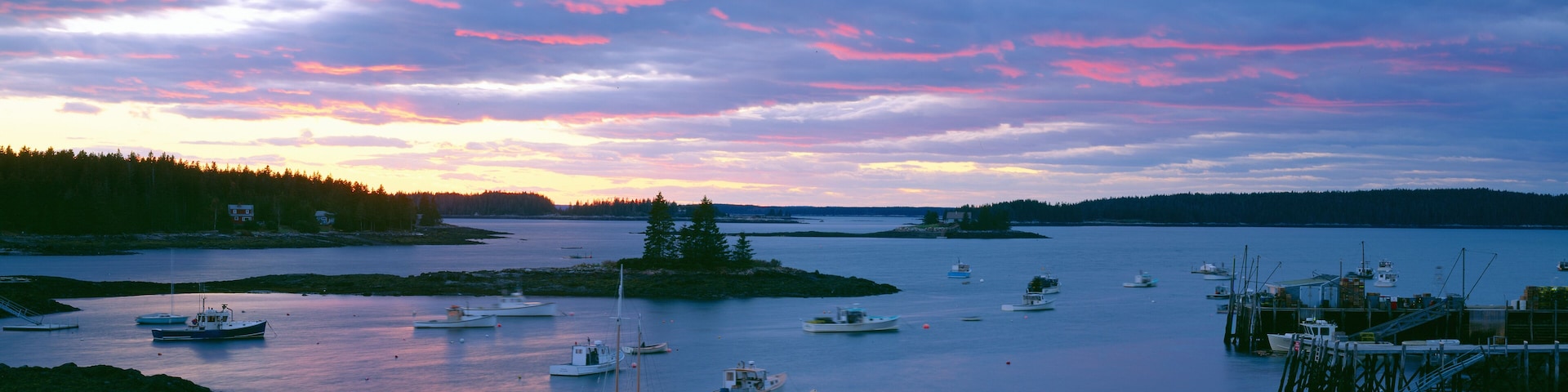 Sunset at Port Clyde lobster village harbor, Maine