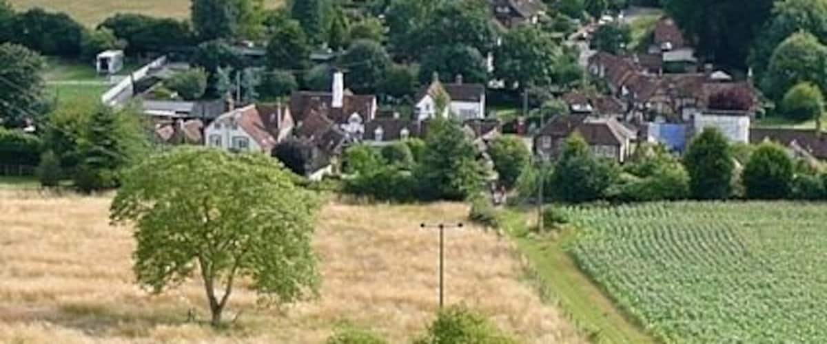Turville from Turville Hill Looking down on the village from adjacent to Cobstone windmill.