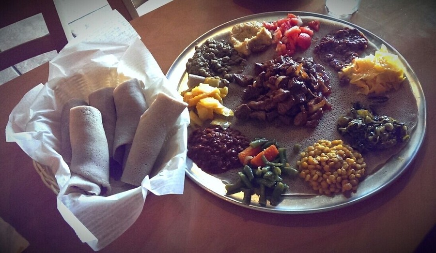 Veg Combo and Lamb Tibs. So tasty. #Ethiopian #food #yum