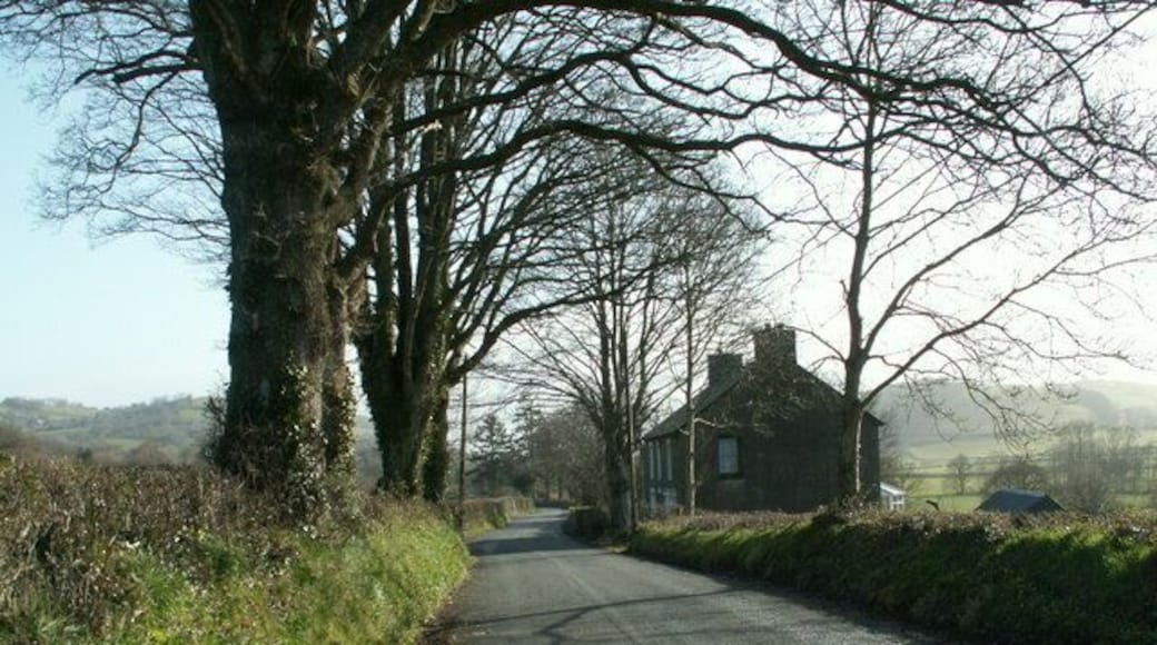 The B4342 road from Tal-sarn The building on the right is Parc House.